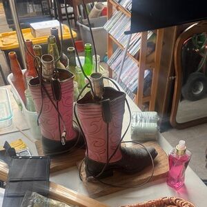 Pink and Brown Boot Lamp